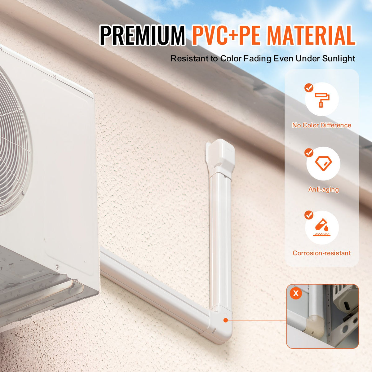VEVOR Mini Split Line Set Cover 76.2mm W 5350mm L, PVC Decorative Pipe Line Cover For Air Conditioner with 4 Straight Ducts & Full Components Easy to Install, Paintable for Heat Pumps, White
