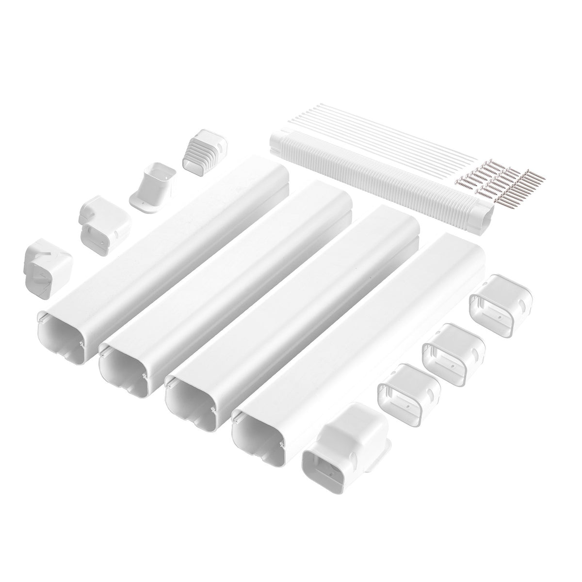 VEVOR Mini Split Line Set Cover 76.2mm W 5350mm L, PVC Decorative Pipe Line Cover For Air Conditioner with 4 Straight Ducts & Full Components Easy to Install, Paintable for Heat Pumps, White