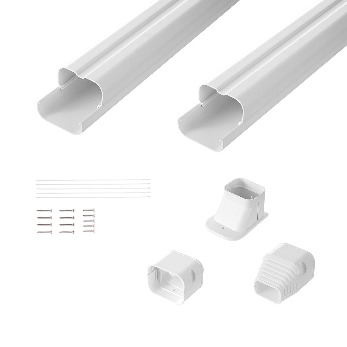 VEVOR Mini Split Line Set Cover 76.2mm W 2270mm L, PVC Decorative Pipe Line Cover For Air Conditioner with 2 Straight Ducts &amp; Full Components Easy to Install, Paintable for Heat Pumps, White