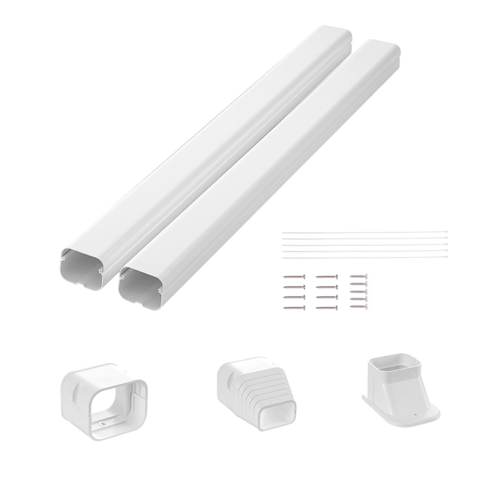 VEVOR Mini Split Line Set Cover 76.2mm W 2270mm L, PVC Decorative Pipe Line Cover For Air Conditioner with 2 Straight Ducts & Full Components Easy to Install, Paintable for Heat Pumps, White