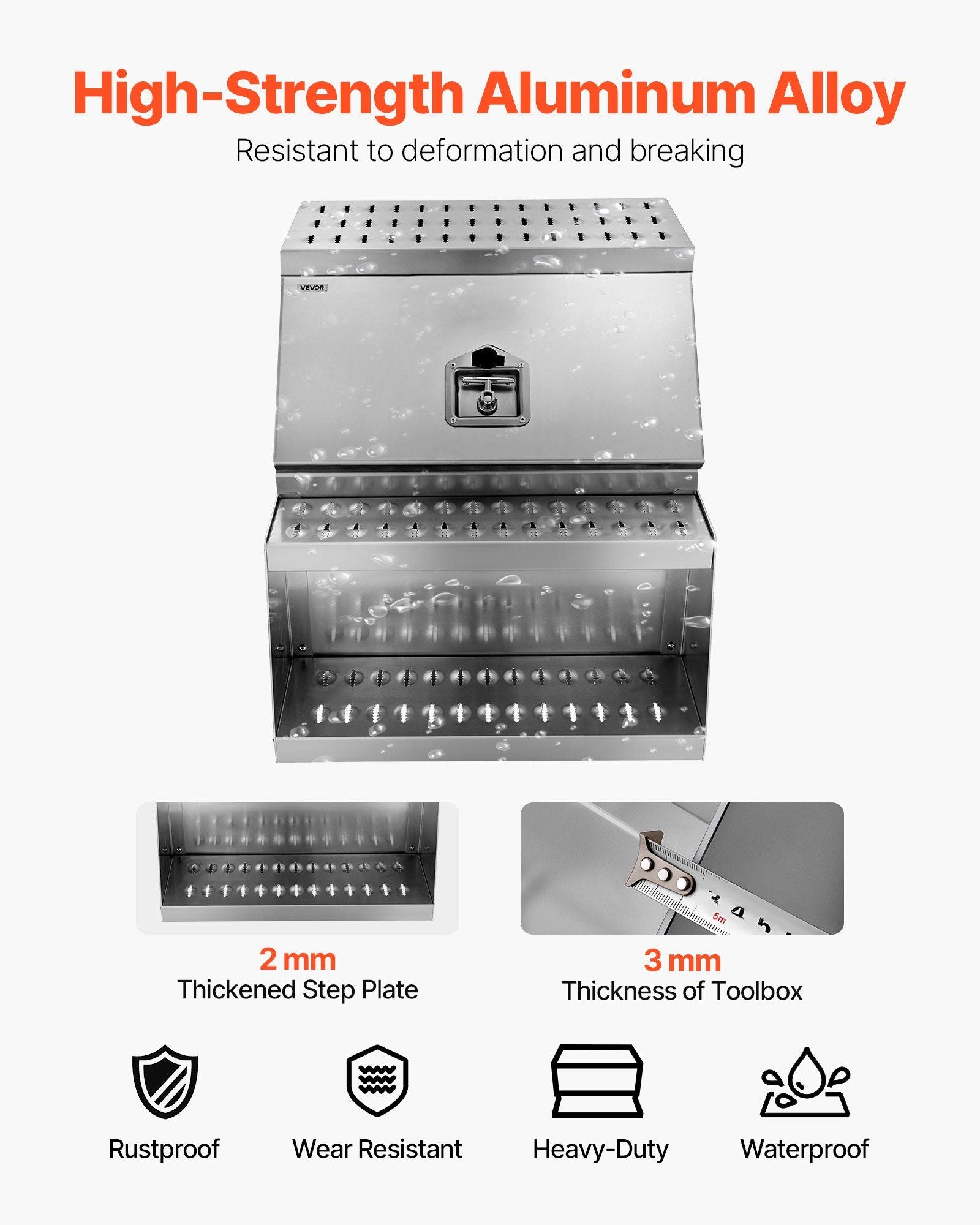 Semi-Truck Step Tool Box, 610 x 695 x 645 mm Heavy Duty Aluminum Toolbox Side Mount, Waterproof Side Storage Saddle Step Box with T-Handle Lock & Keys for Semi Trucks, Flatbed Trailers