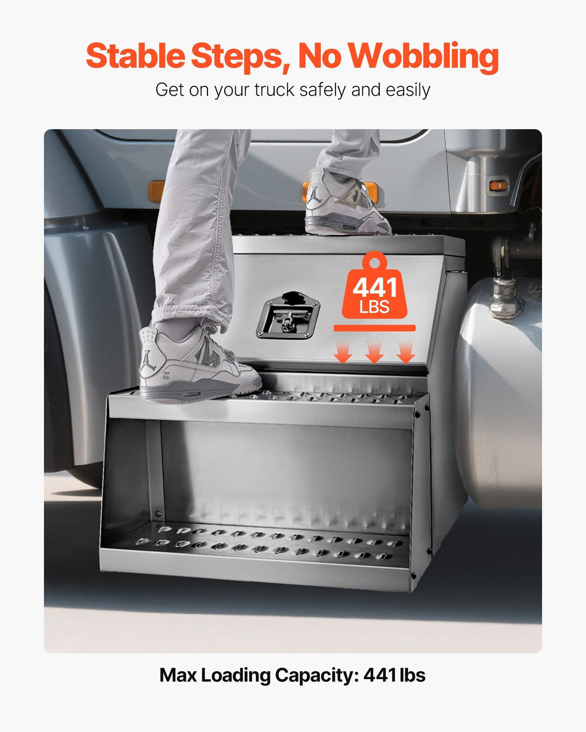 Semi-Truck Step Tool Box, 610 x 695 x 645 mm Heavy Duty Aluminum Toolbox Side Mount, Waterproof Side Storage Saddle Step Box with T-Handle Lock & Keys for Semi Trucks, Flatbed Trailers