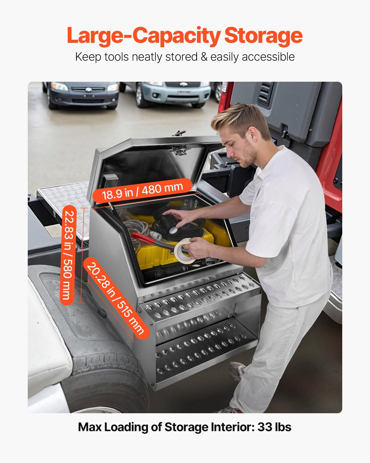 Semi-Truck Step Tool Box, 610 x 695 x 645 mm Heavy Duty Aluminum Toolbox Side Mount, Waterproof Side Storage Saddle Step Box with T-Handle Lock & Keys for Semi Trucks, Flatbed Trailers