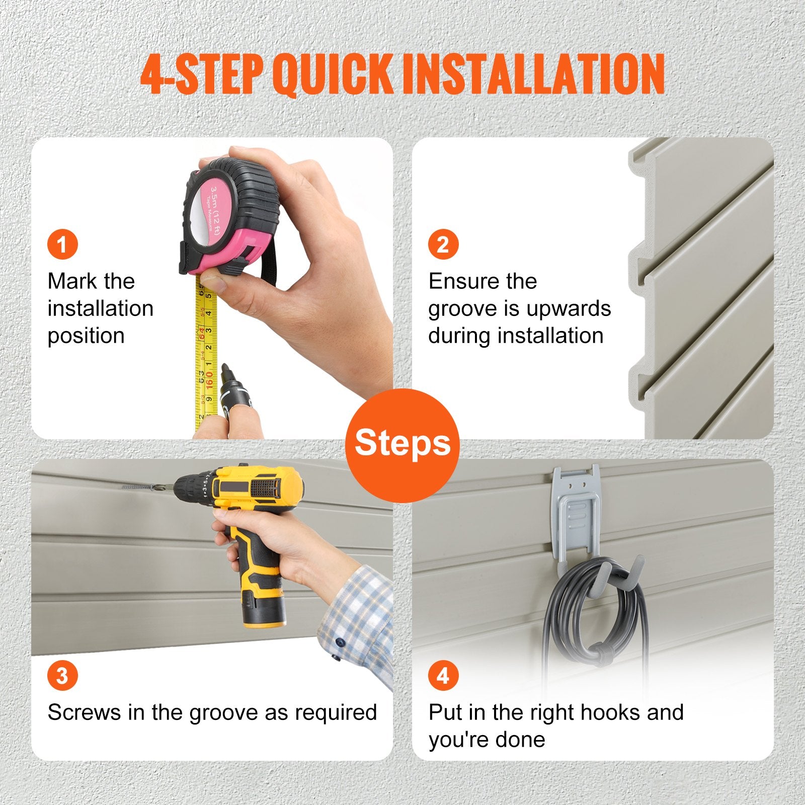 VEVOR Slatwall Panels, 121.9 x 30.48 cm Gray Garage Wall Panels (Set of 2 Panels), Heavy Duty Garage Wall Organizer Panels Display Perfect for Retail Store, Garage Wall, and Craft Storage Organization