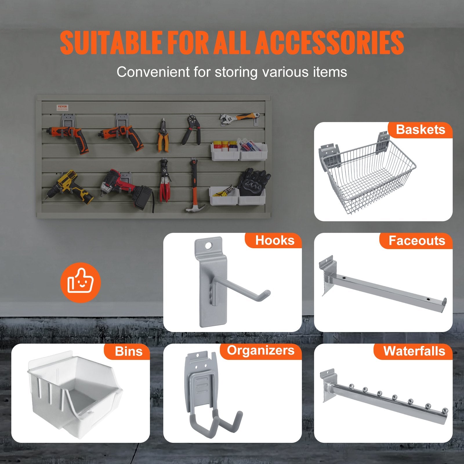 VEVOR Slatwall Panels, 121.9 x 30.48 cm Gray Garage Wall Panels (Set of 2 Panels), Heavy Duty Garage Wall Organizer Panels Display Perfect for Retail Store, Garage Wall, and Craft Storage Organization