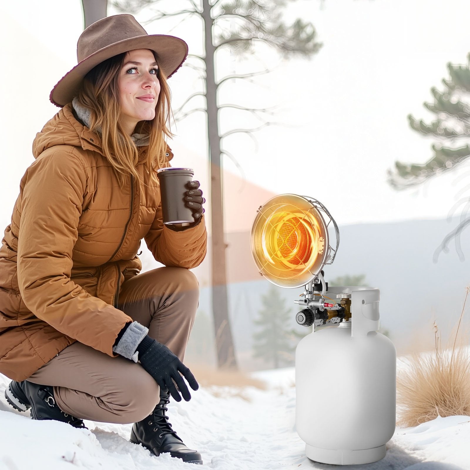 VEVOR Propane Tank Top Heater with Portable Trolley, 15000 BTU Rapid Heating 180-Degree Infrared Radiant Tank Top Gas Heater for 9-18kg Propane Tanks, for Ice Fishing/ Hunting/Outdoor Single Burner