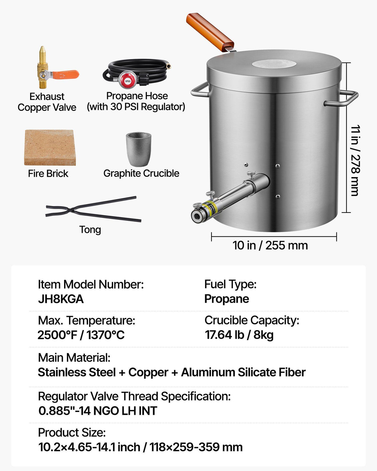 Propane Melting Furnace Kit, 8KG/18lbs Gas Metal Melting Furnace Kit, Foundry Home Kiln with Crucible, Tongs, Wooden Handle, Smelting Casting Tool for Gold Silver Copper Aluminum Metal Recycle