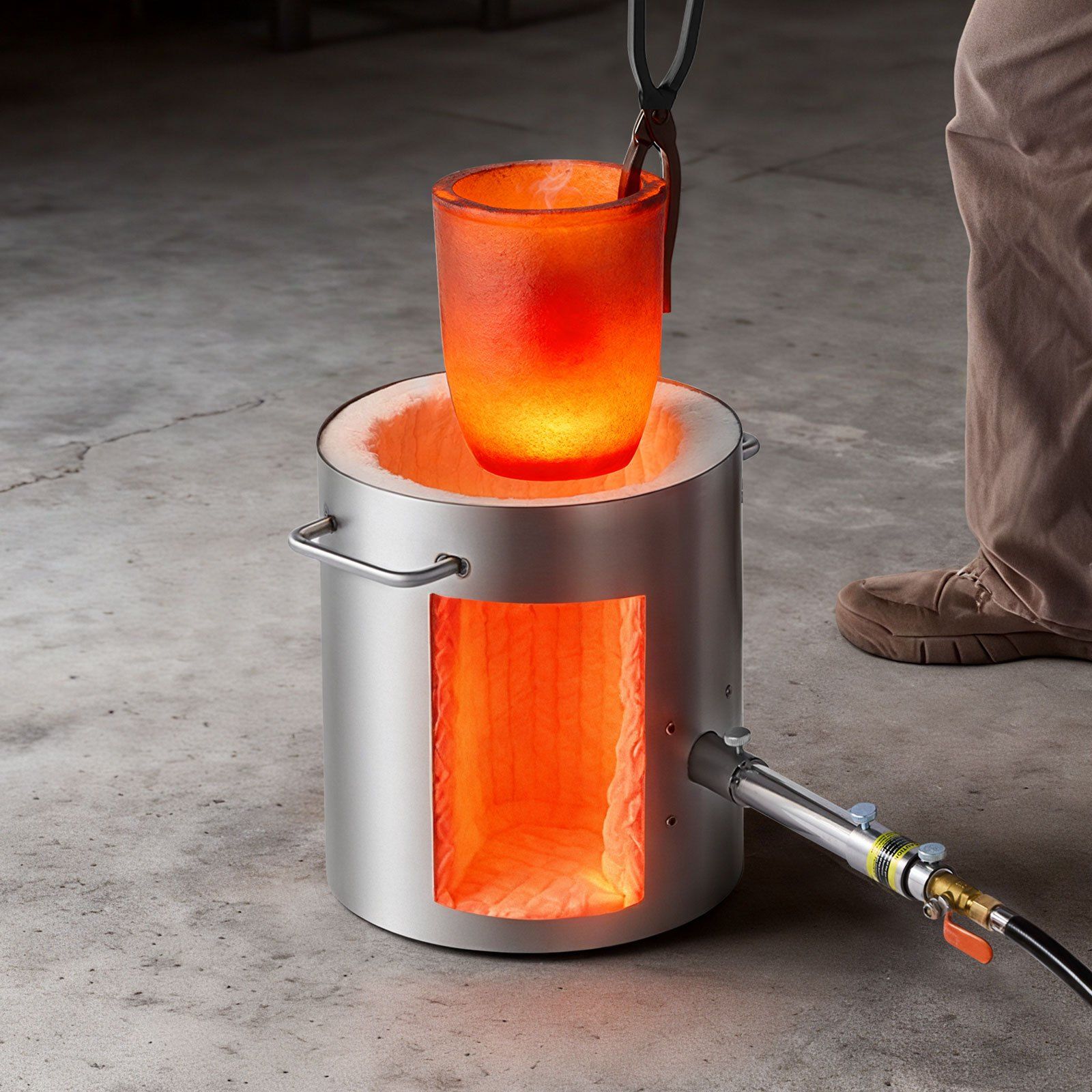 Propane Melting Furnace Kit, 8KG/18lbs Gas Metal Melting Furnace Kit, Foundry Home Kiln with Crucible, Tongs, Wooden Handle, Smelting Casting Tool for Gold Silver Copper Aluminum Metal Recycle