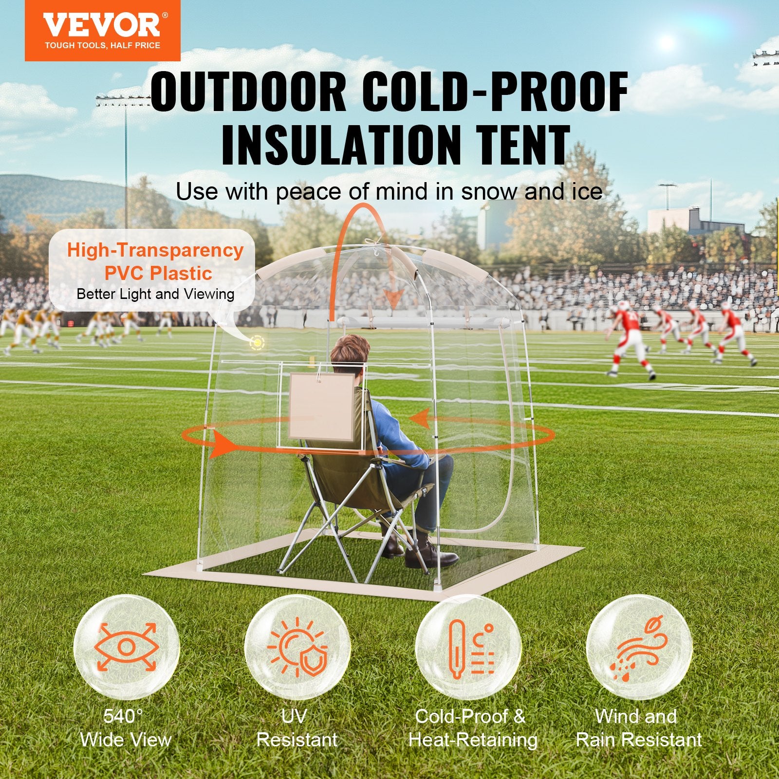 VEVOR Sports Tent Instant Tent Shelter Weather Proof 1 Person Clear Bubble Tent
