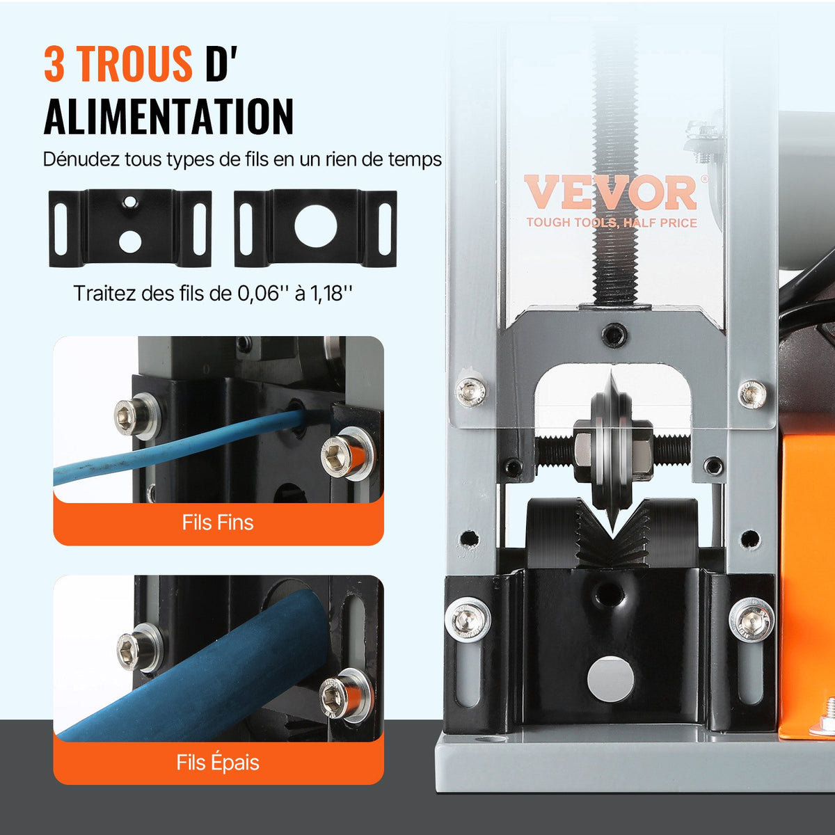 VEVOR Automatic Wire Stripping Machine, 0.06''-1.18'' Electric Motorized Cable Stripper, 180 W, 60 ft/min Wire Peeler with Visible Stripping Depth Reference, for Scrap Copper Recycling
