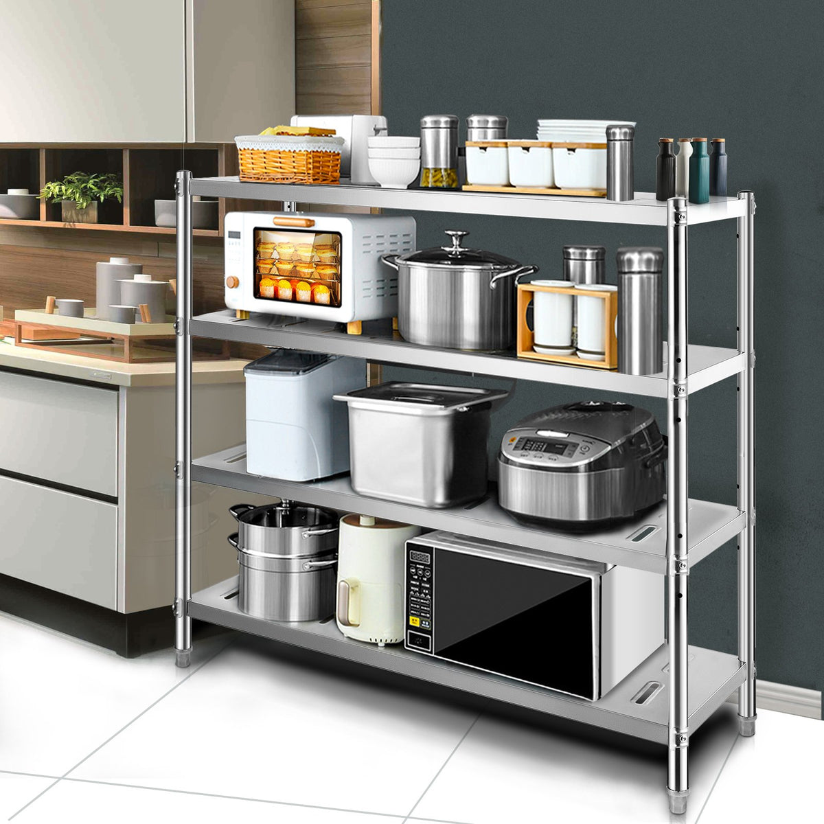 VEVOR Garage Shelf Heavy Duty Shelving 4-Tier 150x45x155cm Stainless Steel