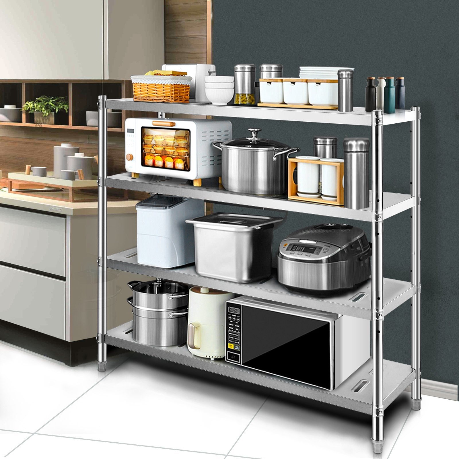 VEVOR Garage Shelf Heavy Duty Shelving 4-Tier 150x45x155cm Stainless Steel