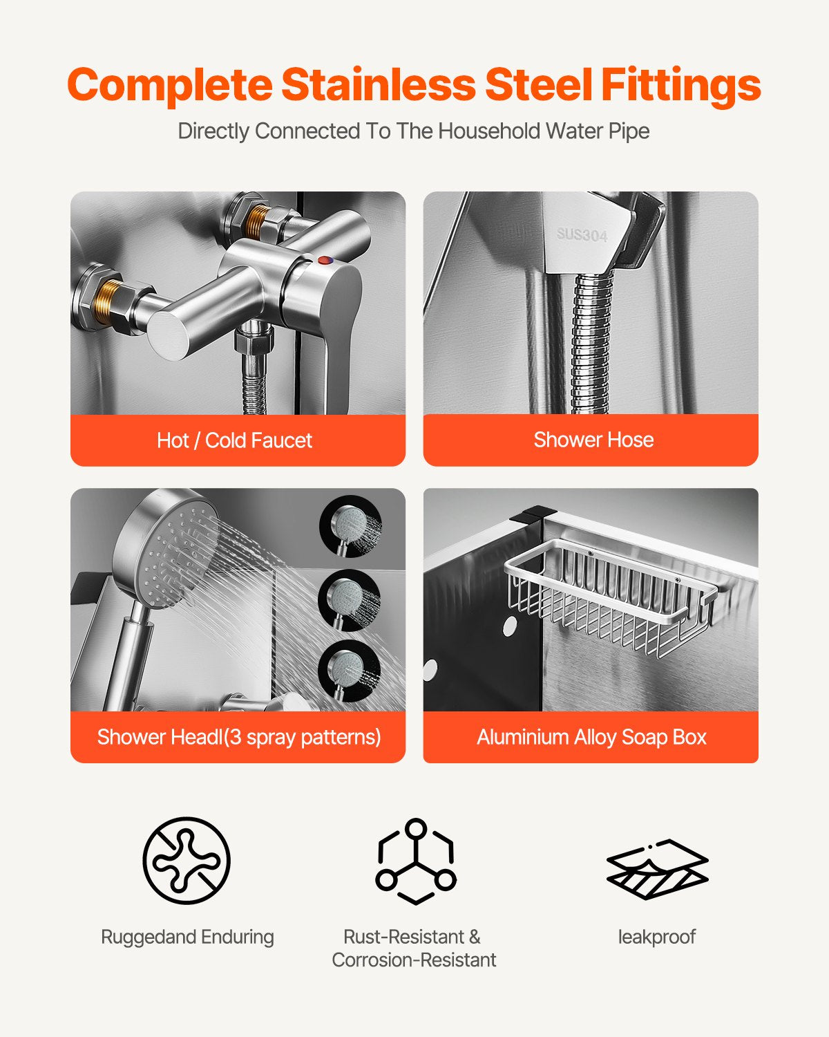 VEVOR 127 cm Dog Grooming Bath Tub Stainless Steel w Stairs Water Filter