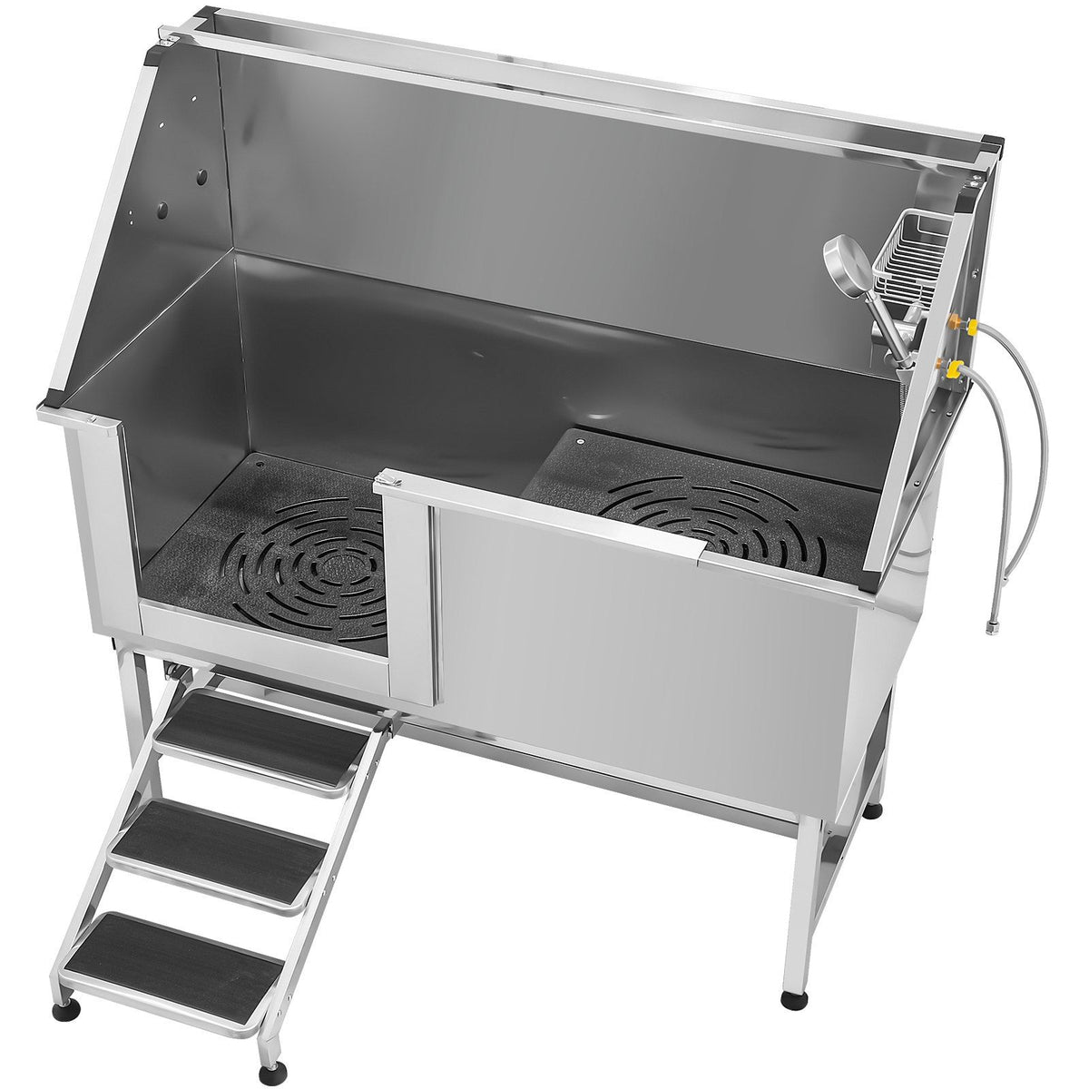 Stainless Steel Dog Washing Station, 157.48 cm Pet Grooming Tub w/ Stairs, PE Water Filter Board, Faucet &amp; Showerhead &amp; Soap Holder Dog Bathtub for Large &amp; Medium &amp; Small Pets (Left Door)