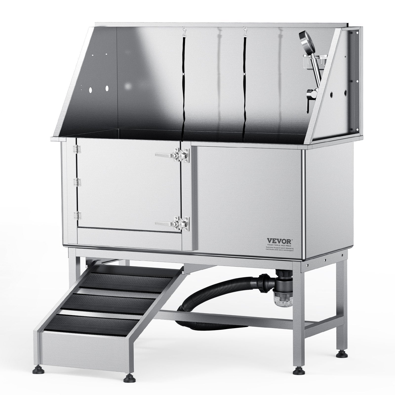 VEVOR 1.57M Pet Dog Bathing Station w/Ramp, Professional Stainless Steel Dog Grooming Tub w/ Soap Box, Faucet,Rich Accessory,Bathtub for Large,Medium,Small Pets, Washing Sink for Home(Left)