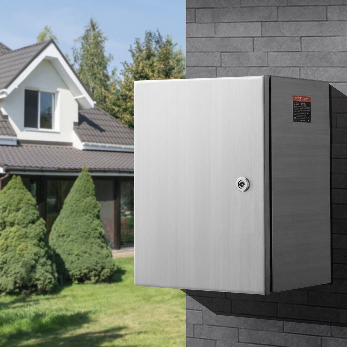 VEVOR Steel Electrical Box, 40x30x25 cm, 304 Stainless Steel Electrical Enclosure Box, Wall-Mounted Outdoor Electrical Electronic Equipment Enclosure with Mounting Plate Hinges Lock, IP66 Waterproof