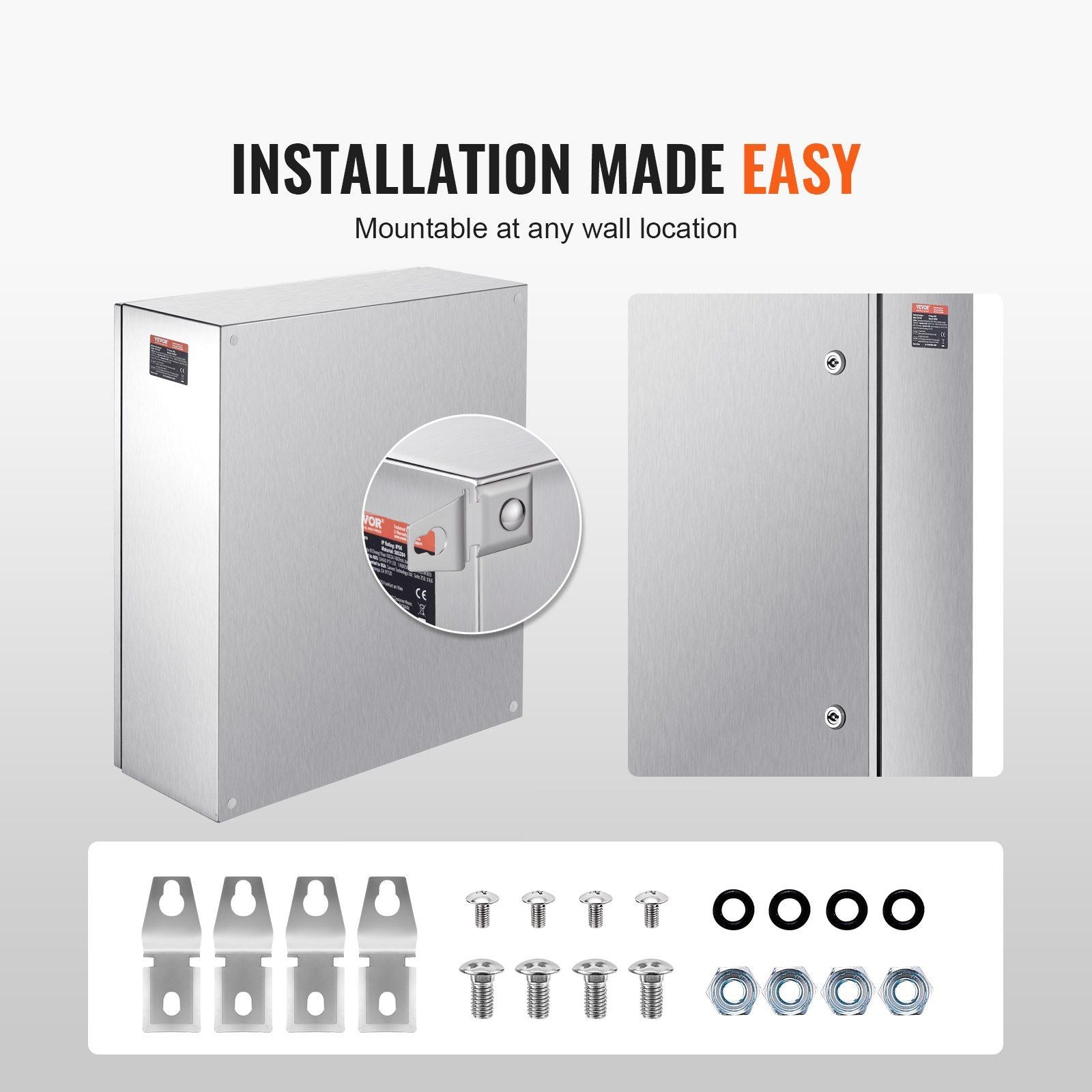 Steel Electrical Box, 60x50x20 cm, 304 Stainless Steel Electrical Enclosure Box, Wall-Mounted Outdoor Electrical Electronic Equipment Enclosure with Mounting Plate Hinges Lock, IP66 Waterproof