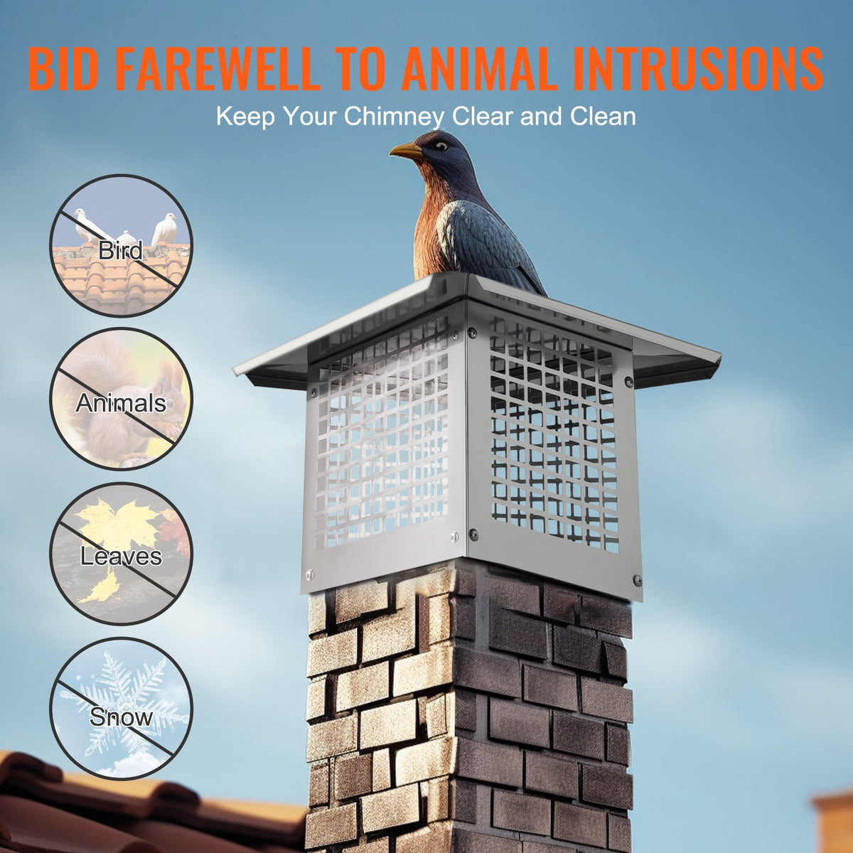 VEVOR Chimney Cap 13” x 9” 304Stainless Steel Fireplace Flue Caps Cover Mesh