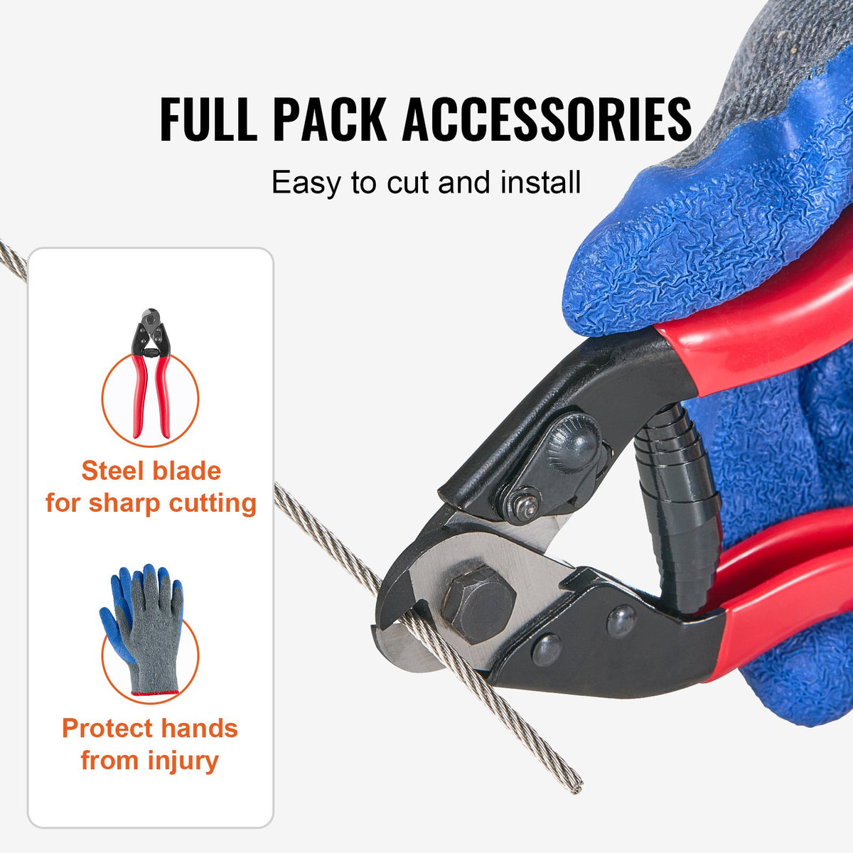 VEVOR Wire Rope Kit, 3.18 mm 305 m 316 Stainless Steel Cable with Cutter and Gloves, 7.1KN Breaking Strength, 7x7 Strands Construction Marine Aircraft Grade for Handrail Stair Decking Fence Outdoors