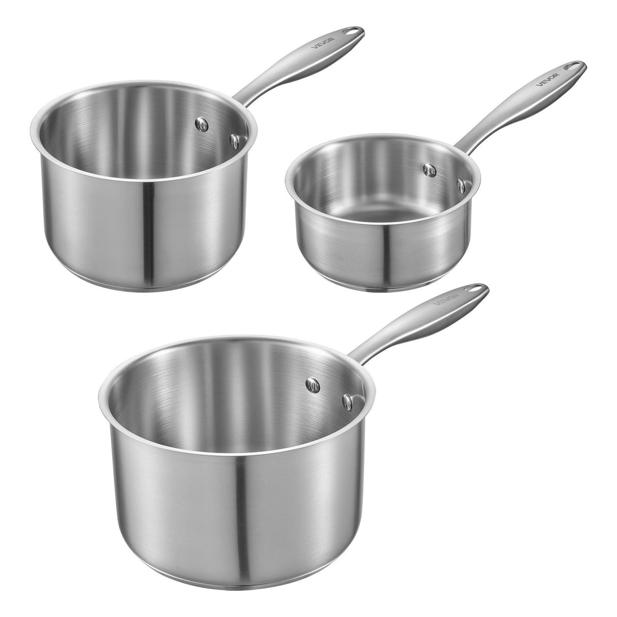 Stainless Steel Saucepan Set, 1 QT &amp; 2 QT &amp; 3 QT Saucepans with Glass Lids, Multipurpose Nonstick Stainless Steel Sauce Pot with Ergonomic Handle, Friendly for Oven, Dishwasher, Induction Cooker