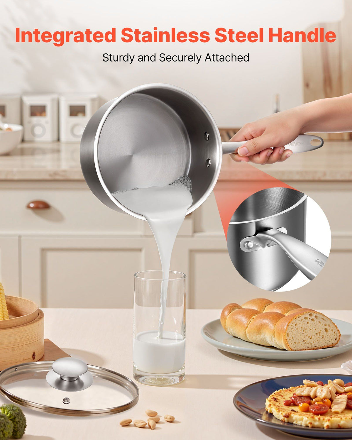 Stainless Steel Saucepan Set, 1 QT & 2 QT & 3 QT Saucepans with Glass Lids, Multipurpose Nonstick Stainless Steel Sauce Pot with Ergonomic Handle, Friendly for Oven, Dishwasher, Induction Cooker