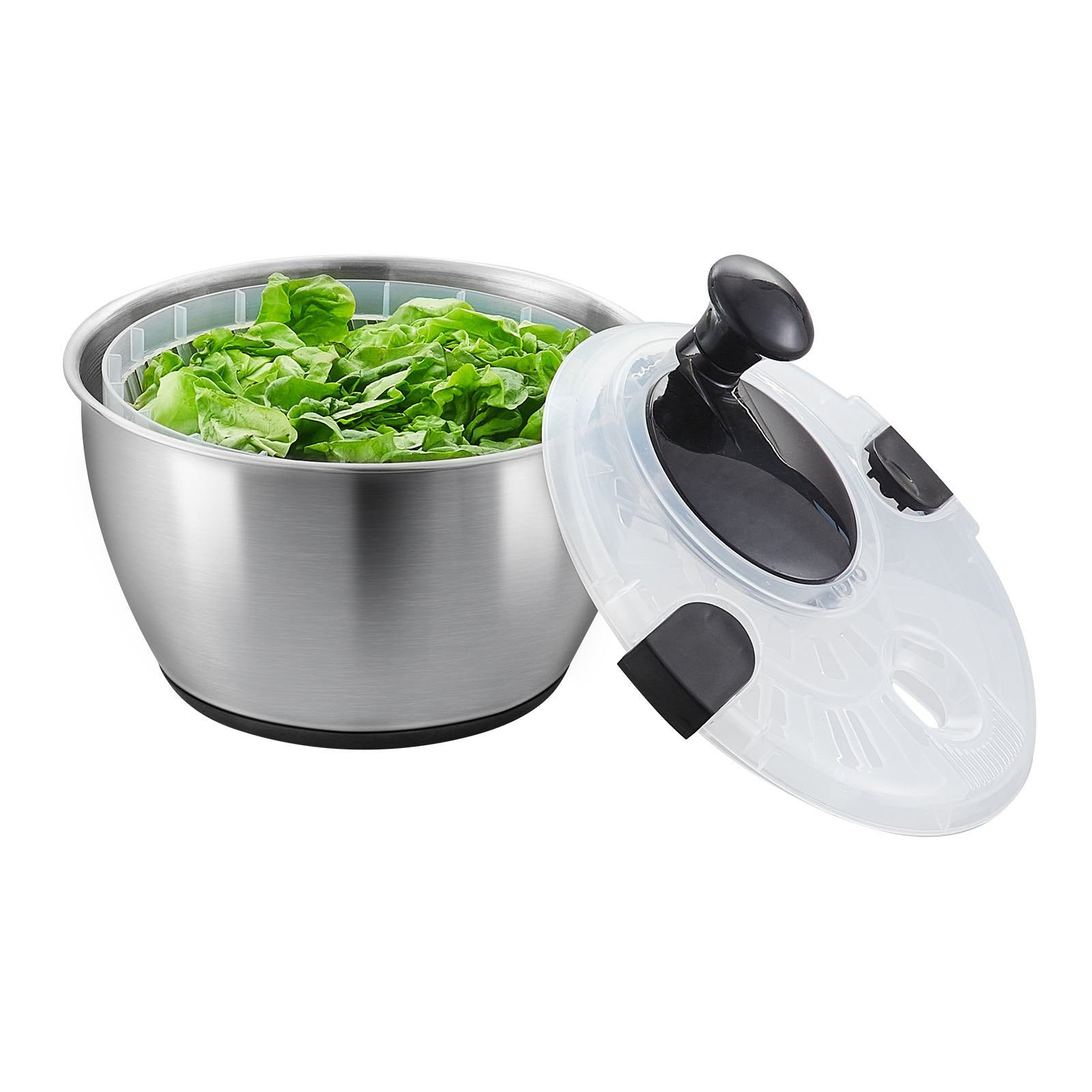 VEVOR Stainless Steel Salad Spinner, 4.5L, One-handed Easy Press Large Vegetable Dryer Washer, Lettuce Cleaner and Dryer with 304 Stainless Steel Bowl, for Greens, Herbs, Berries, Fruits, No BPA