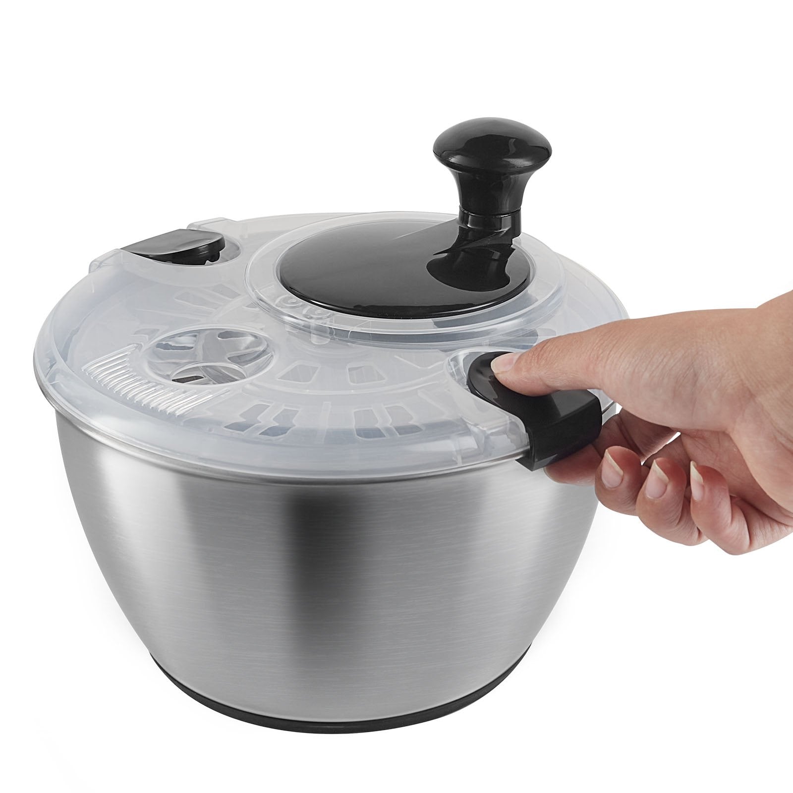 VEVOR Stainless Steel Salad Spinner, 4.5L, One-handed Easy Press Large Vegetable Dryer Washer, Lettuce Cleaner and Dryer with 304 Stainless Steel Bowl, for Greens, Herbs, Berries, Fruits, No BPA