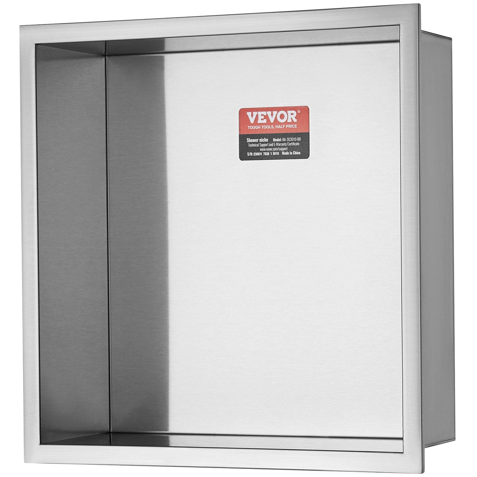 VEVOR 33.02 x 33.02 cm No Tile Shower Niche 304 Stainless Steel, Wall-Inserted Niche Recessed Double Shelves, Sealed Waterproof Rust-Resistant Modern Niche for Shower Bathroom Soap Storage, Silver