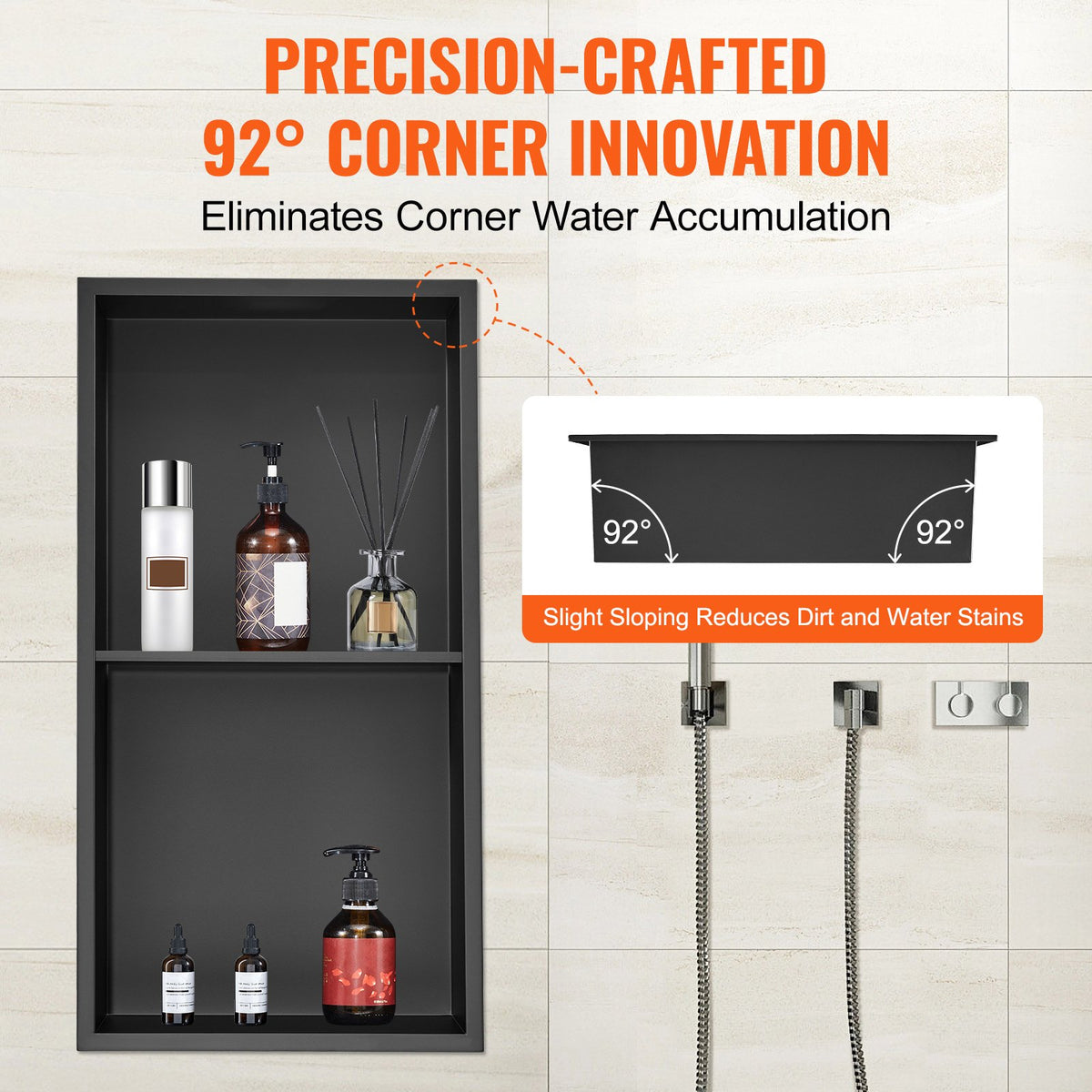 VEVOR 33.02 x 63.5 cm No Tile Shower Niche 304 Stainless Steel, Wall-Inserted Niche Recessed Double Shelves, Sealed Waterproof Rust-Resistant Modern Niche for Shower or Soap Storage Bathroom