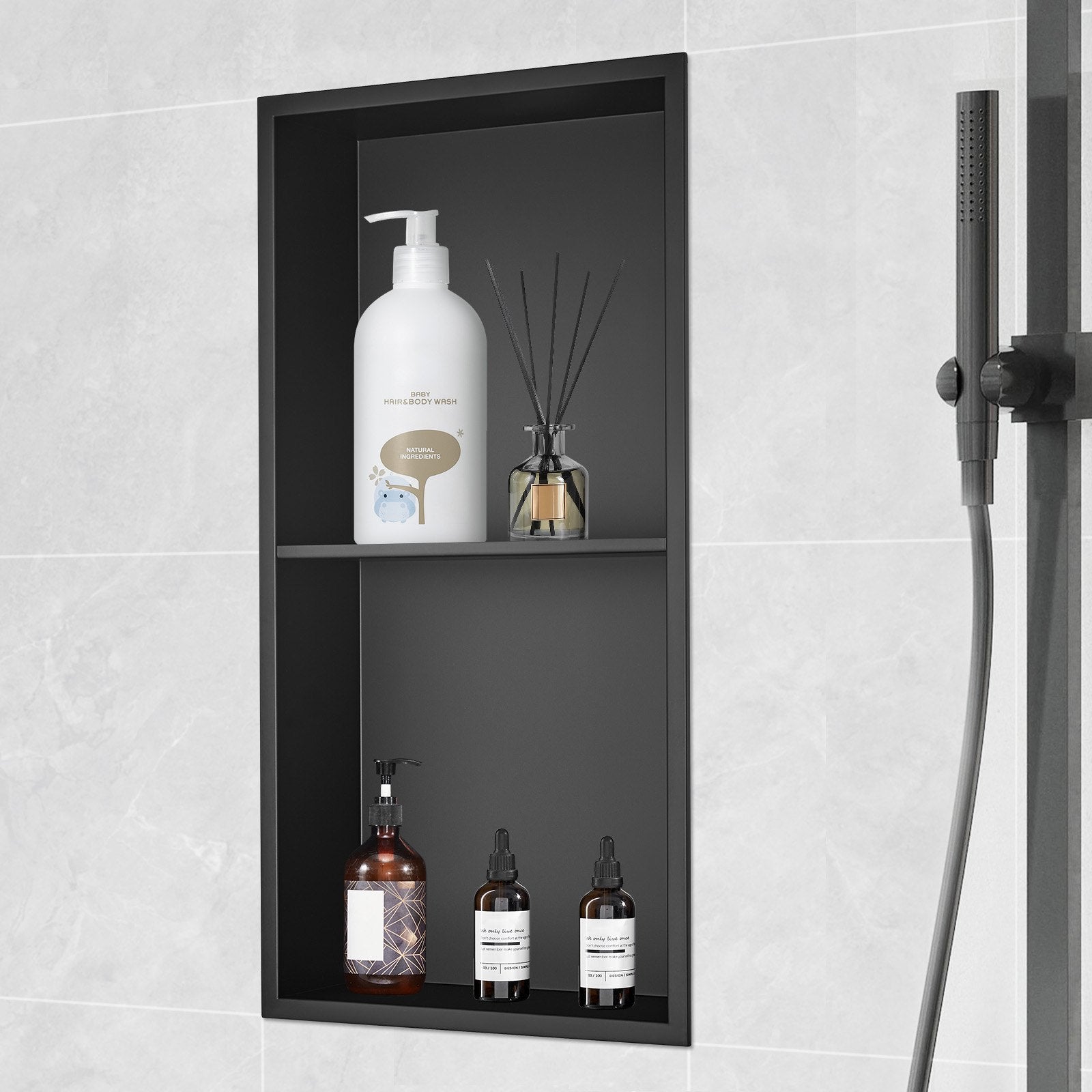 VEVOR 33.02 x 63.5 cm No Tile Shower Niche 304 Stainless Steel, Wall-Inserted Niche Recessed Double Shelves, Sealed Waterproof Rust-Resistant Modern Niche for Shower or Soap Storage Bathroom