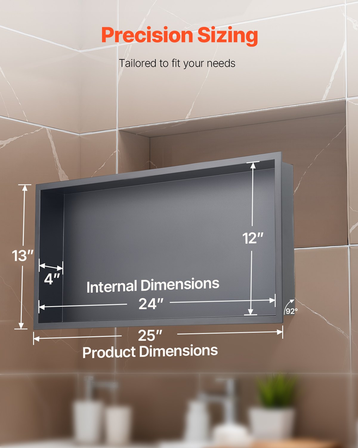 VEVOR Shower Niche, 33.0 x 63.5 x 10.2 cm Recessed Wall Niche, Heavy-duty Stainless Steel Modern Soap & Shampoo Storage Organizer, Sealed Waterproof, Durable & Easy to Install, Black for Bathroom