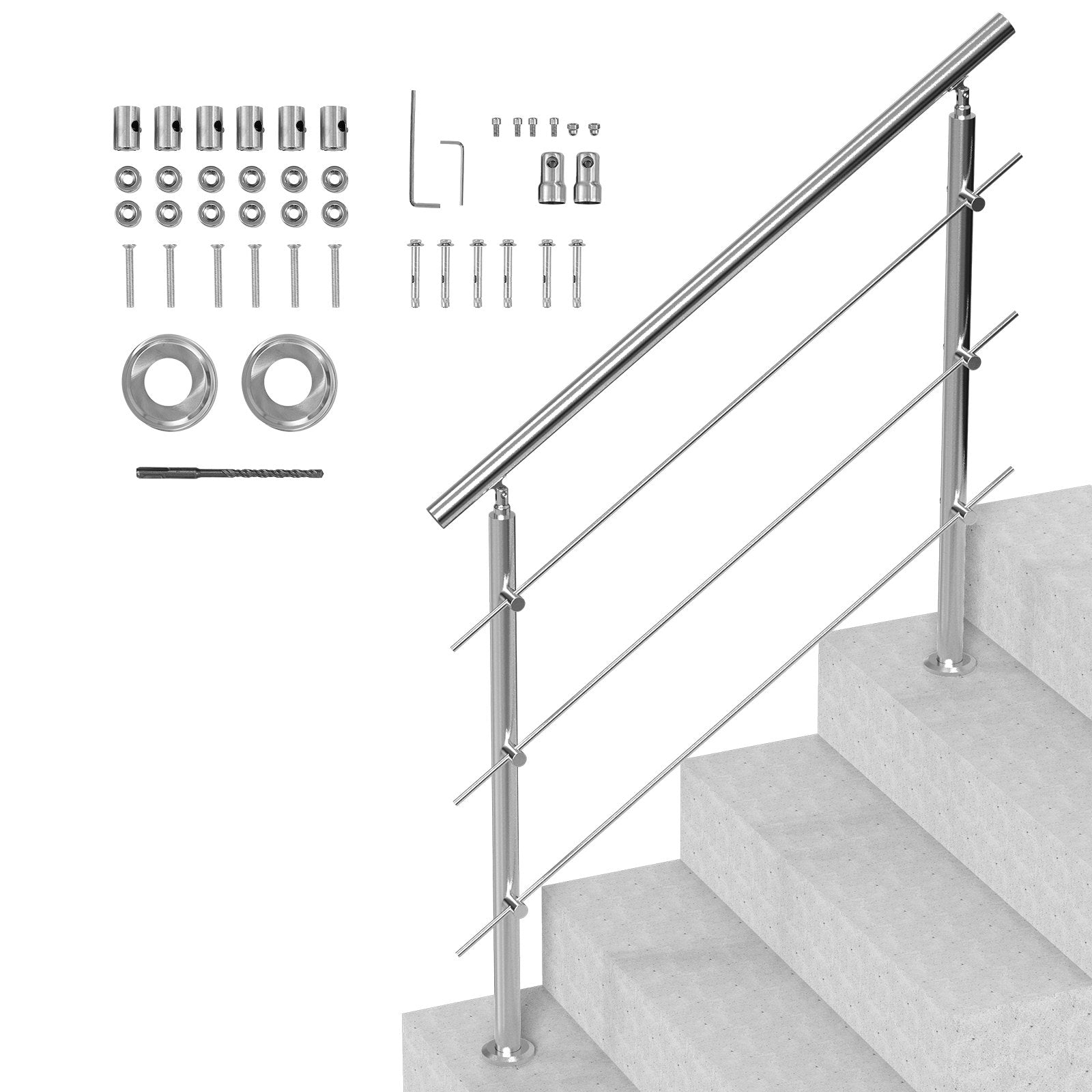 VEVOR 47.2in Handrails for Outdoor Steps 3 Crossbars Staircase for Porch Deck