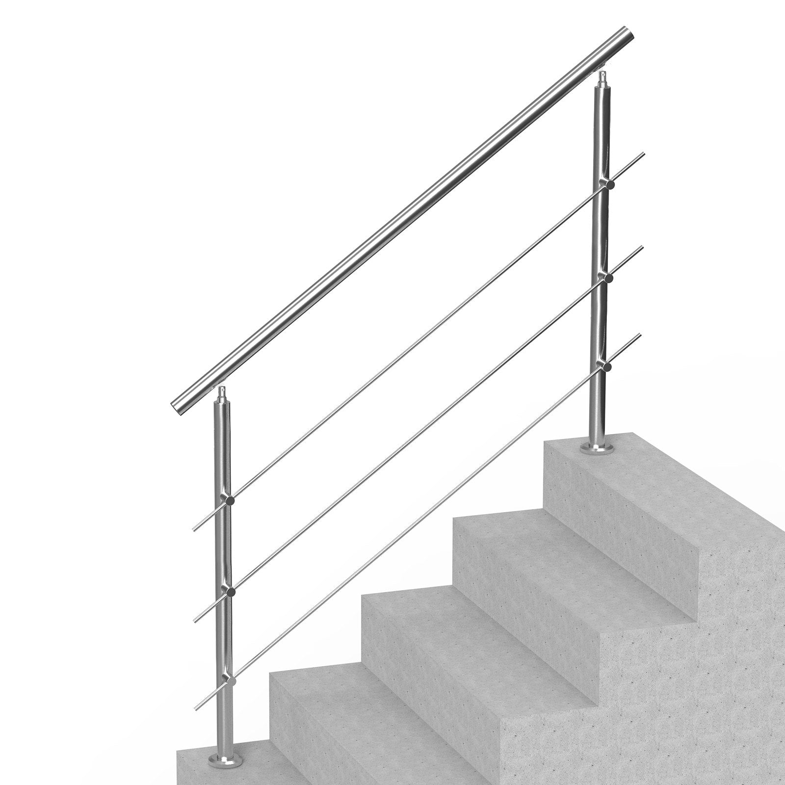 VEVOR Handrails for Outdoor Steps, 59 in Length 3 Crossbars Stair Hand Rail Kit, Transitional Stainless Steel Railings w/ Installation Kit, Double-column Staircase Handrails for Seniors,Porch & Deck