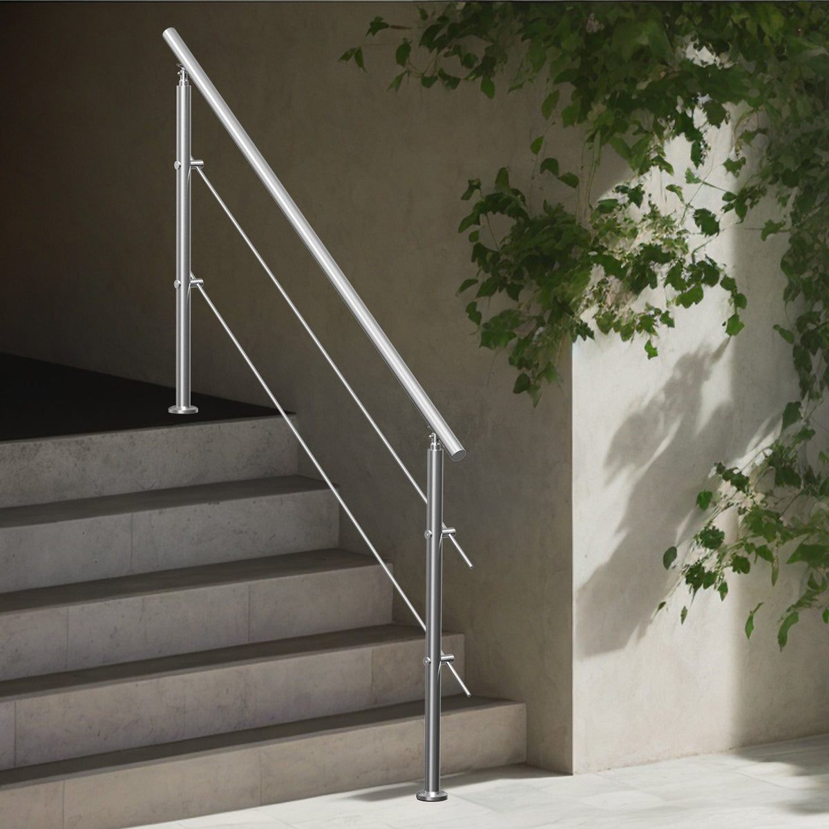 VEVOR Handrails for Outdoor Steps, 70.9in Length 2 Crossbars Stair Hand Rail Kit, Transitional Stainless Steel Railings w/ Installation Kit, Double-column Staircase Handrails for Seniors,Porch & Deck