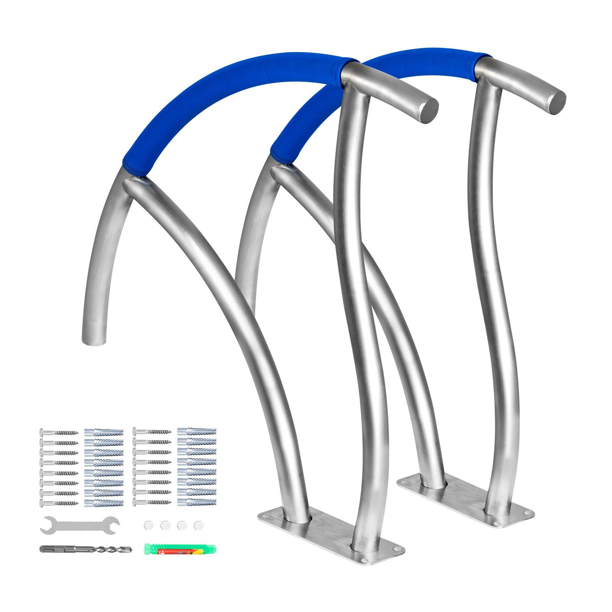VEVOR Pool Handrail, 30&quot; x 30&quot; Swimming Pool Stair Rail, 2 PCs Stainless Steel Stair Pool Hand Rail Rated 375lbs Load Capacity, Pool Rail with Quick Mount Base Plate, and Complete Mounting Accessories