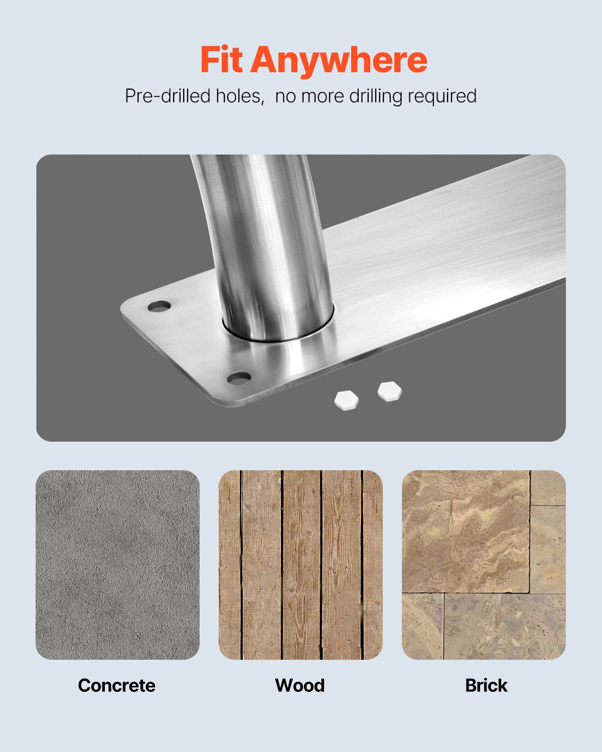 VEVOR Pool Handrail, 30" x 30" Swimming Pool Stair Rail, 2 PCs Stainless Steel Stair Pool Hand Rail Rated 375lbs Load Capacity, Pool Rail with Quick Mount Base Plate, and Complete Mounting Accessories