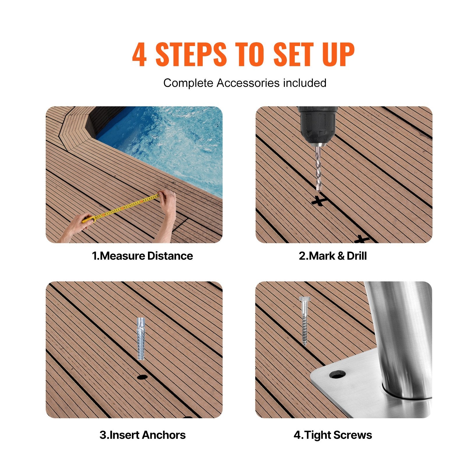 VEVOR Pool Handrail 2 PCS 48x36in Stainless Steel with Base Plate for Spas