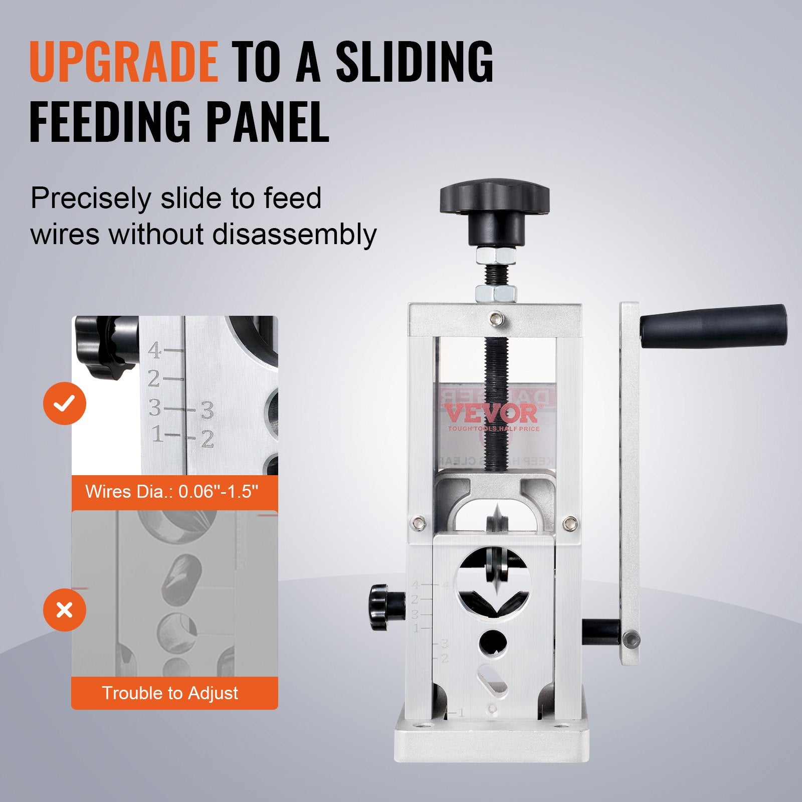 VEVOR Manual Wire Stripping Machine, 0.06''-1.5'' Copper Stripper with Hand Crank or Drill Powered, Visible Stripping Depth Reference, Portable Aluminum Frame Wire Peeler for Scrap Copper Recycling