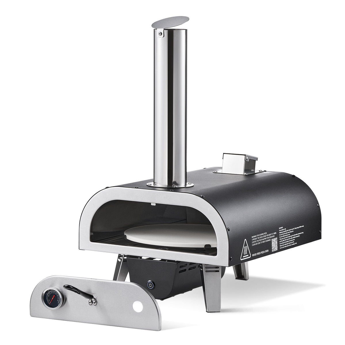 Outdoor Pizza Oven, 12 in Wood Fired Pizza Ovens, Pellet Pizza-Stove with Thermometer &amp; Electric Rotation, Portable Pizza-Maker for Outside Backyard Patio Camping, Pizza-Stone, Carry Bag, Shovel