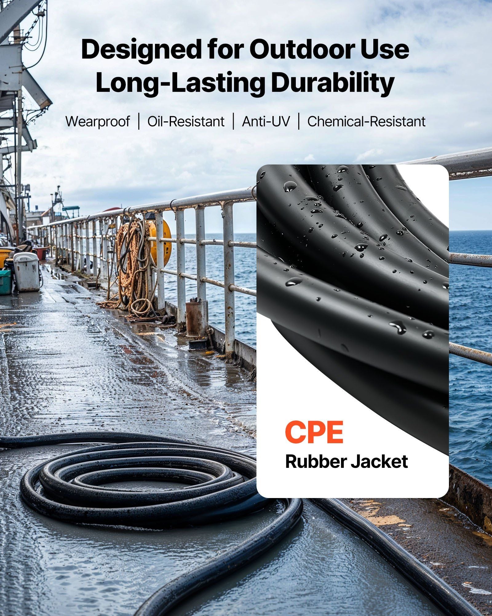 7.62 m 6AWG Portable Power Cable (4 Conductor), Heavy Duty 600V SOOW Electrical Power Cable, Industrial Grade Electric Wire, Premium CPE Rubber Jacket, Copper Extension Cord for Welder Machine
