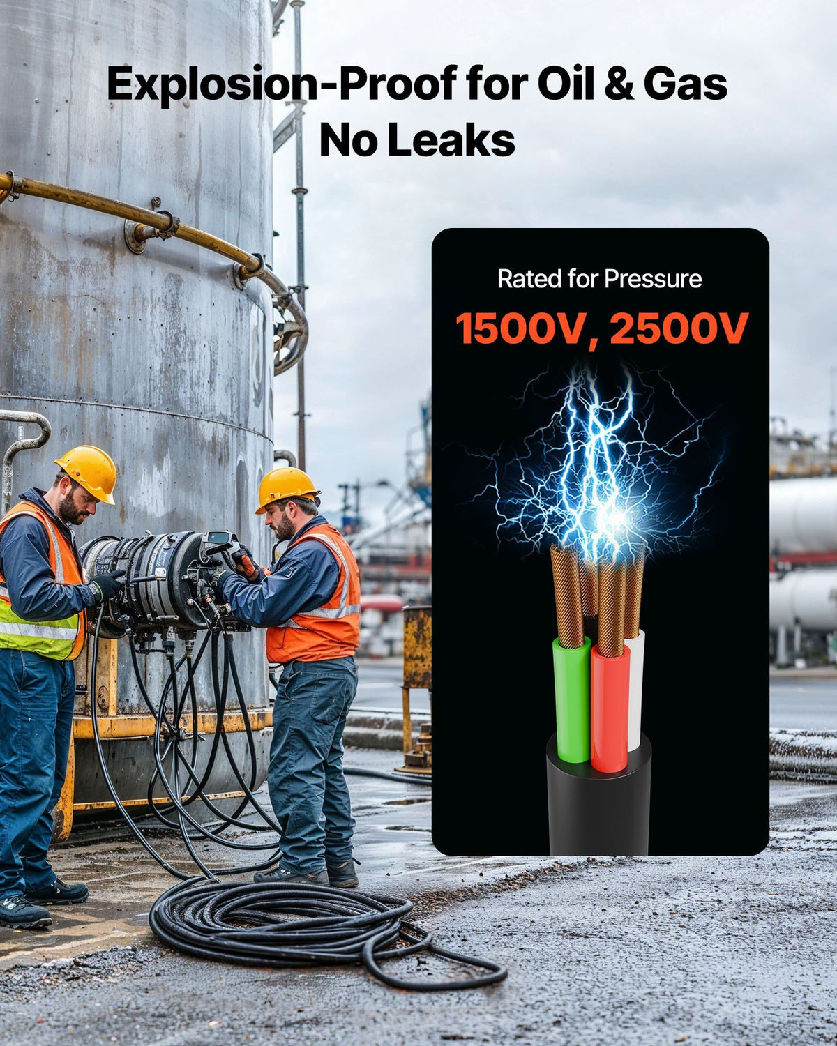 7.62 m 6AWG Portable Power Cable (4 Conductor), Heavy Duty 600V SOOW Electrical Power Cable, Industrial Grade Electric Wire, Premium CPE Rubber Jacket, Copper Extension Cord for Welder Machine