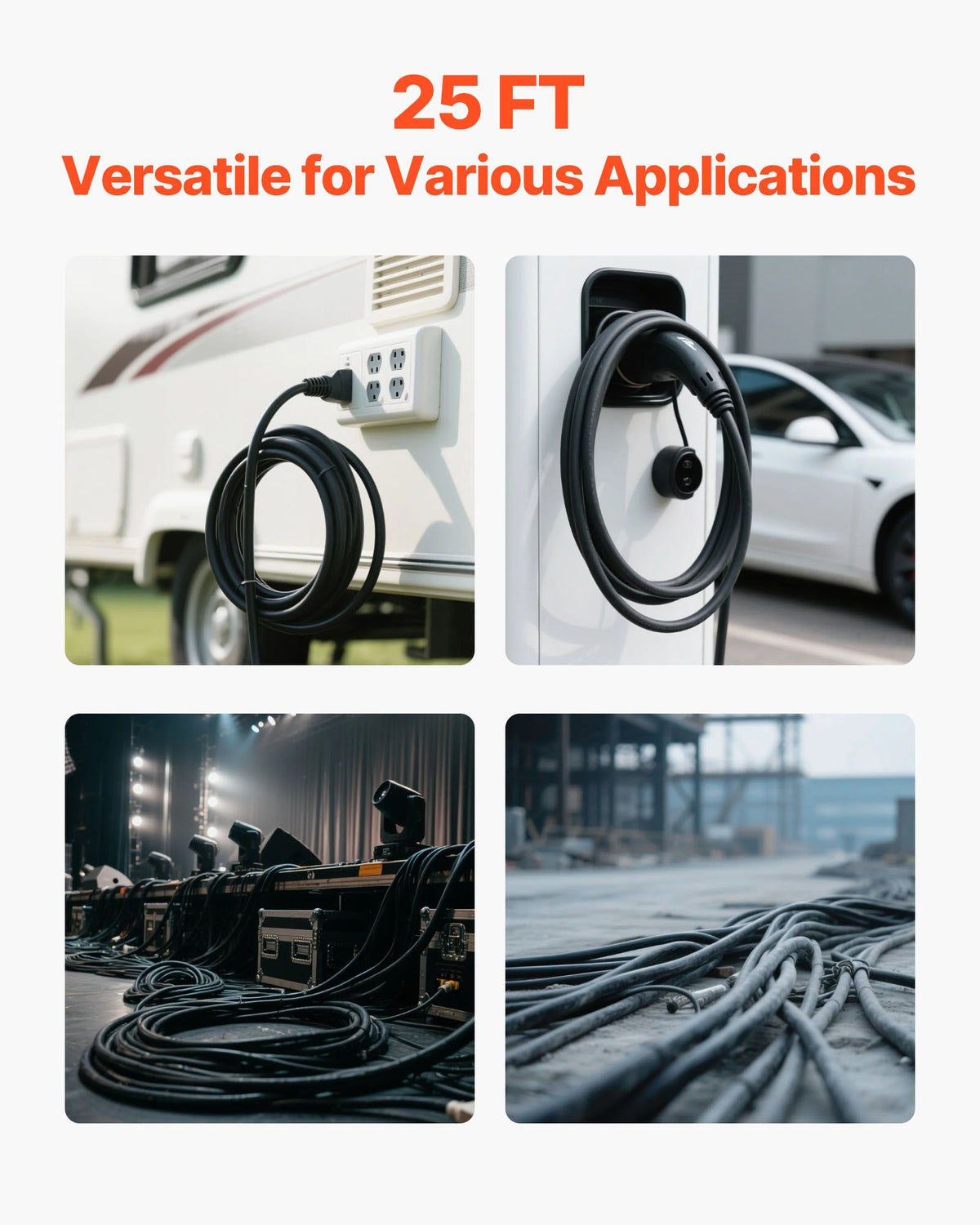 7.62 m 6AWG Portable Power Cable (4 Conductor), Heavy Duty 600V SOOW Electrical Power Cable, Industrial Grade Electric Wire, Premium CPE Rubber Jacket, Copper Extension Cord for Welder Machine