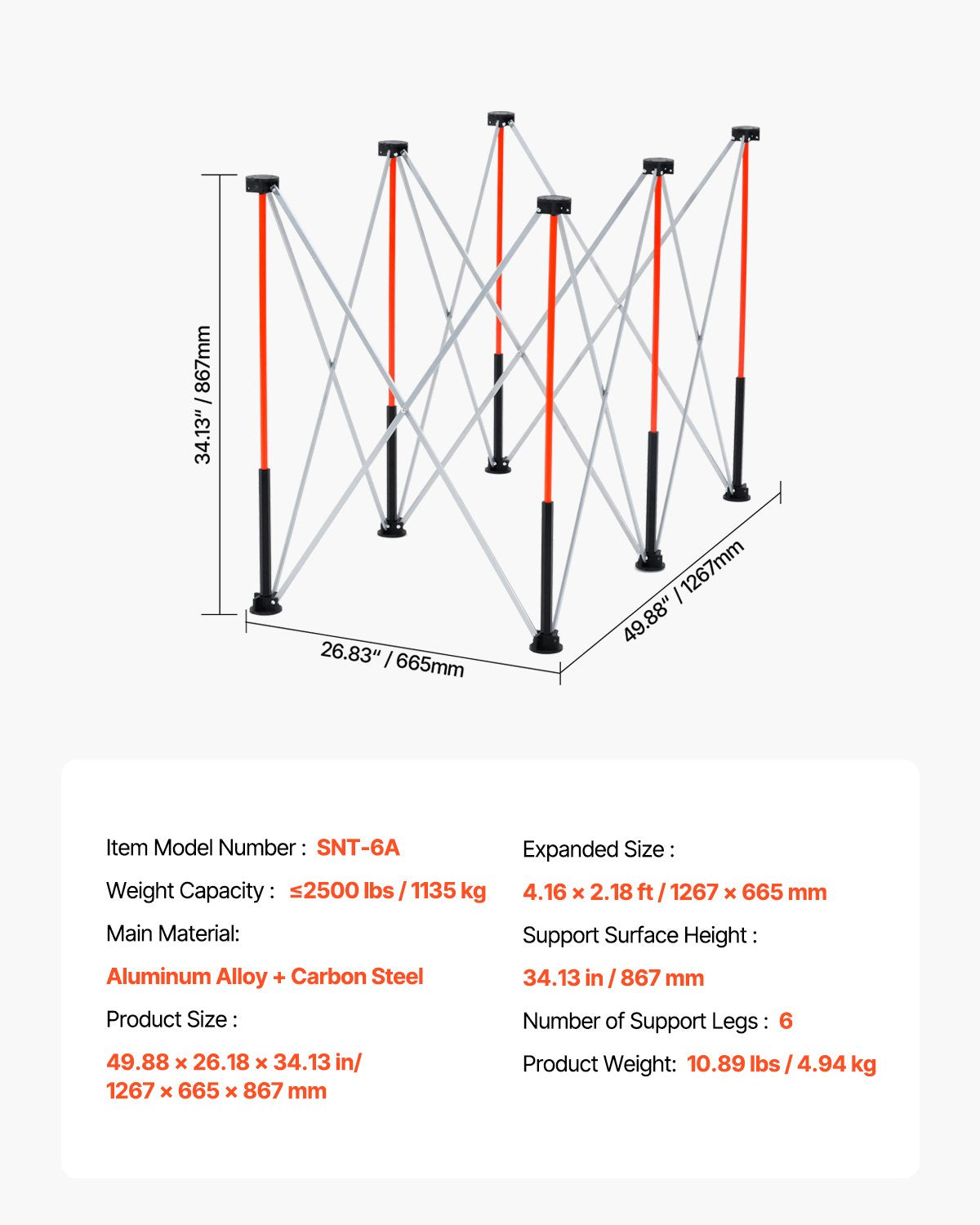 VEVOR Portable Folding Workstand 1267 x 665 mm Collapsible Work Stand 1135 kg