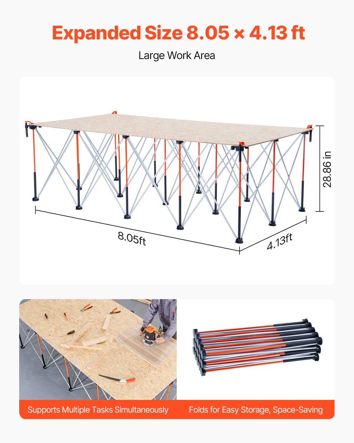 VEVOR Portable Folding Workstand 2455 x 1260 mm Collapsible Work Stand 2724 kg