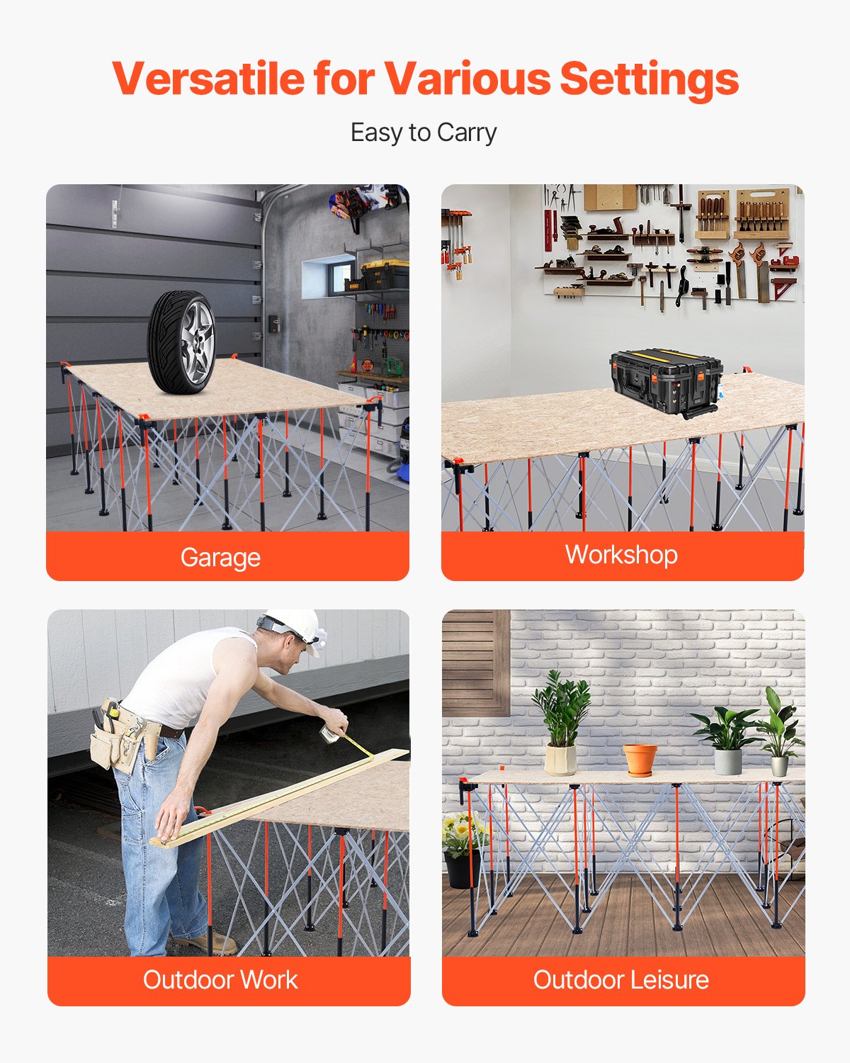 VEVOR Portable Folding Workstand 2455 x 1260 mm Collapsible Work Stand 2724 kg