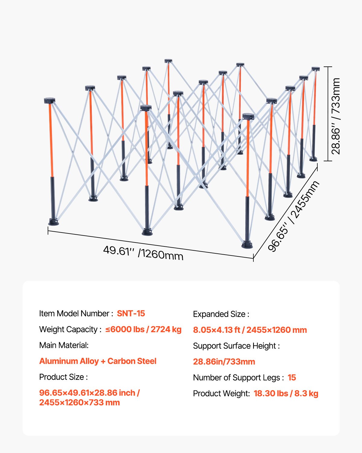 VEVOR Portable Folding Workstand 2455 x 1260 mm Collapsible Work Stand 2724 kg