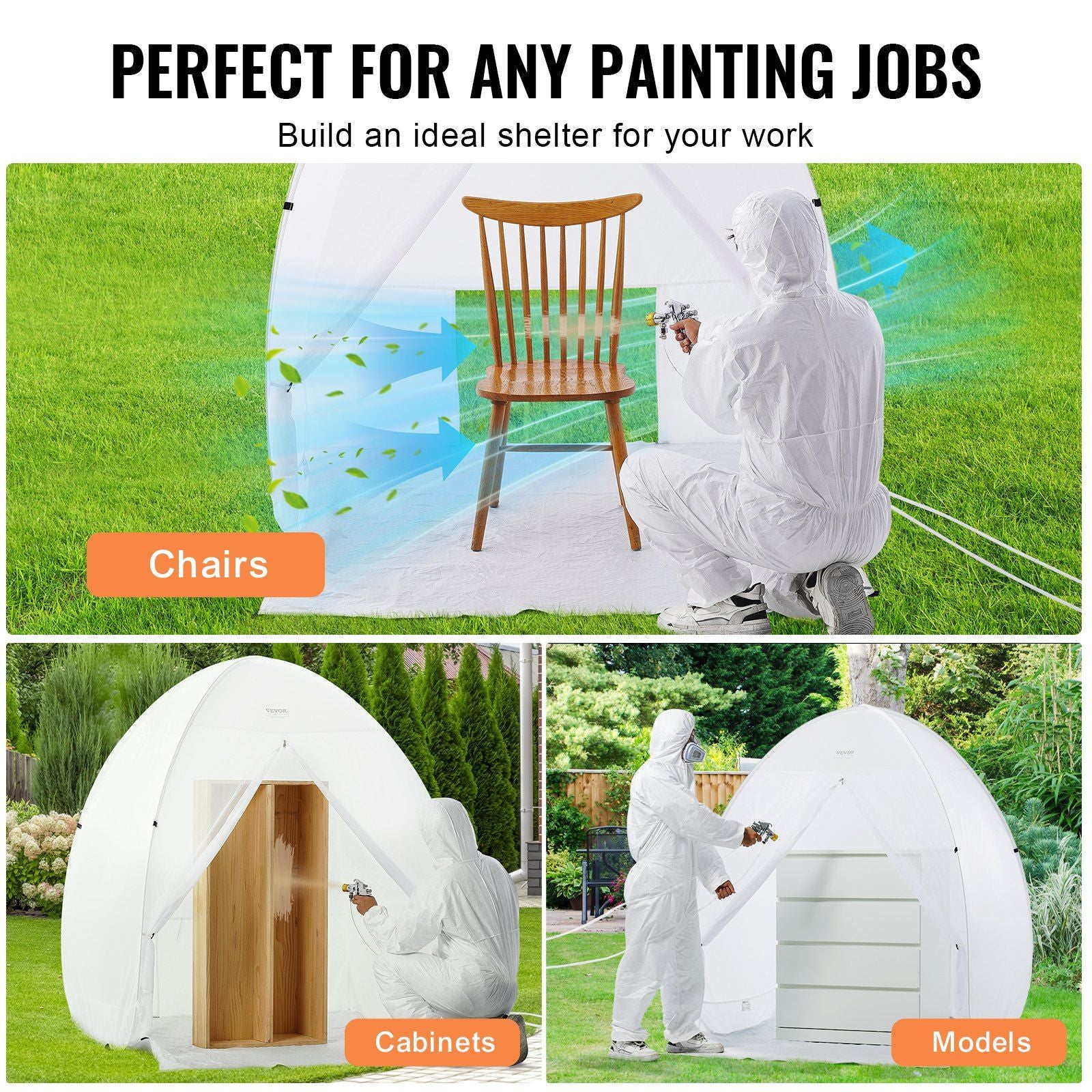 Spray Paint Shelter, 60 x 60 x 70 in Pop-Up Portable Spray Paint Tent with Built-In Floor, Exhaust Window and Storage Bag, Foldable Paint Booth for Furniture, DIY Hobby Tool Painting Station