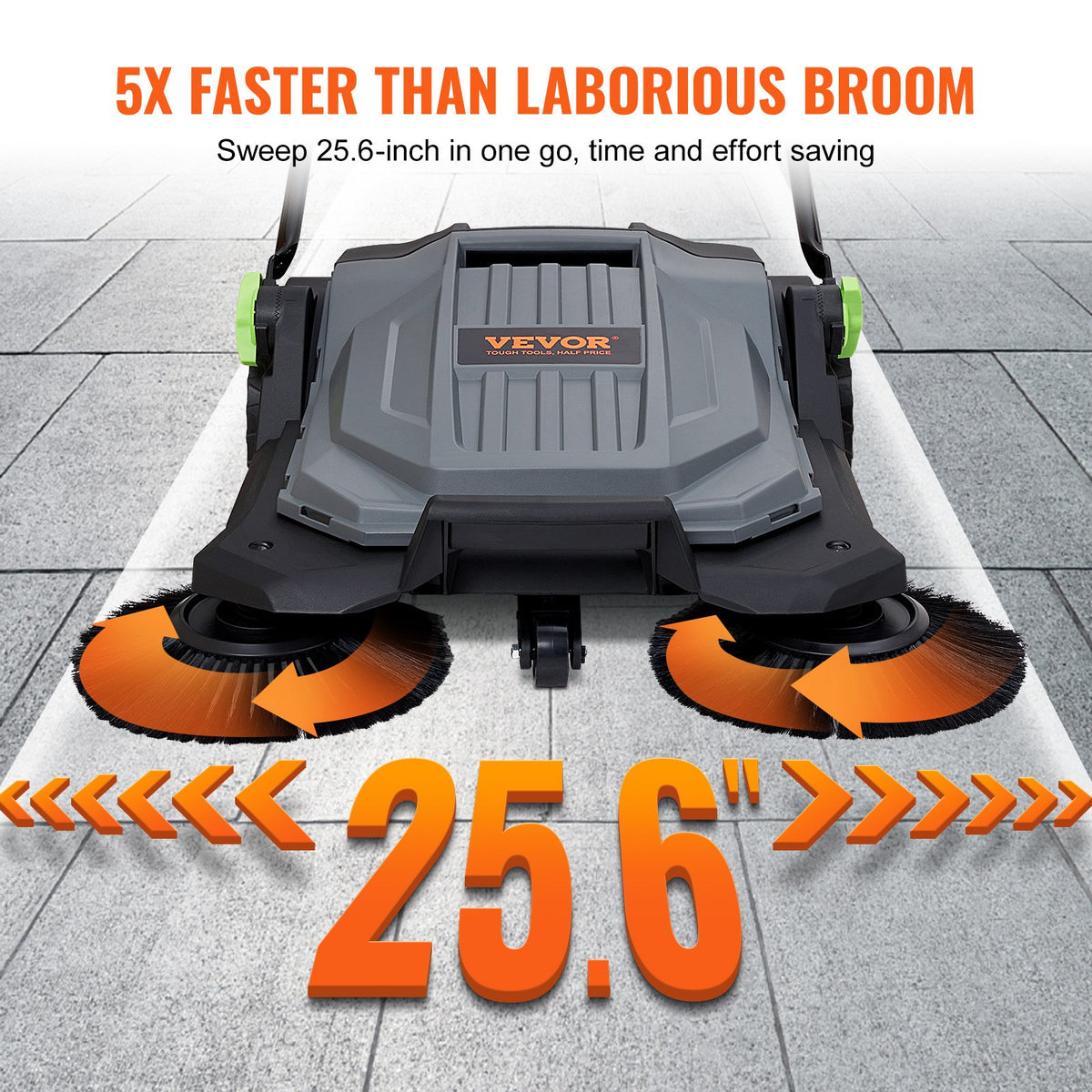 VEVOR Walk-behind Hand Push Floor Sweeper 25.6" Width 5 Gallon Waste Container