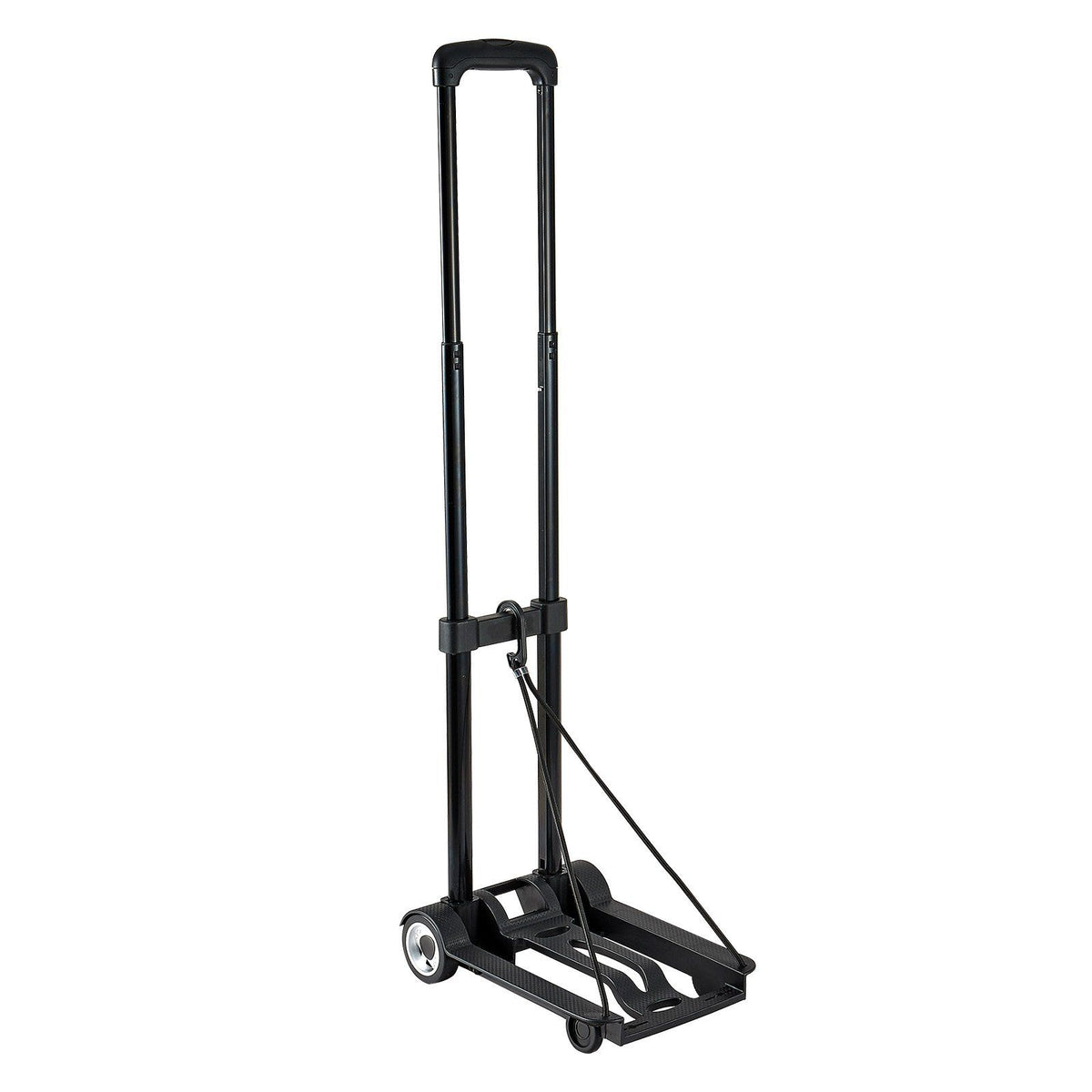 Folding Hand Truck, 49.9 kg Load Capacity, Collapsible Luggage Cart with 2 Wheels &amp; 1 Elastic Rope, Utility Dolly Platform Cart for Airport Travel Furniture Luggage Office Moving, Black