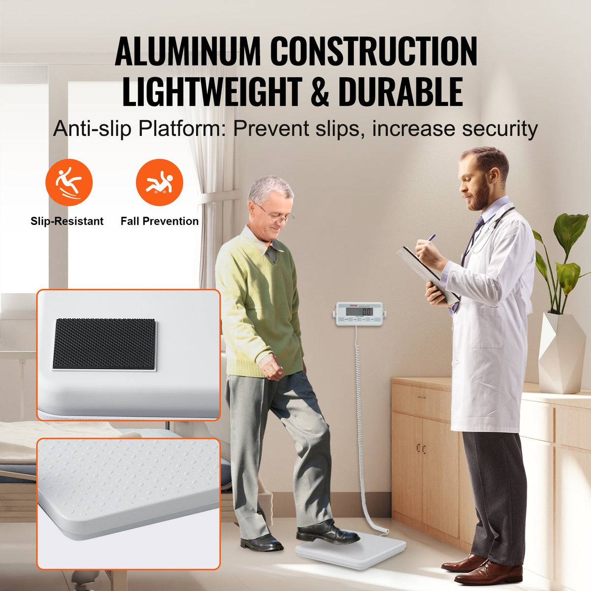 VEVOR Portable Medical Scale, Professional Physician Scale for Weighing - with Anti-slip Platform, 2 Units, Hold & Tare Function, Digital Physician Weight Scale for Gym Home Hospital, 440LBS Capacity